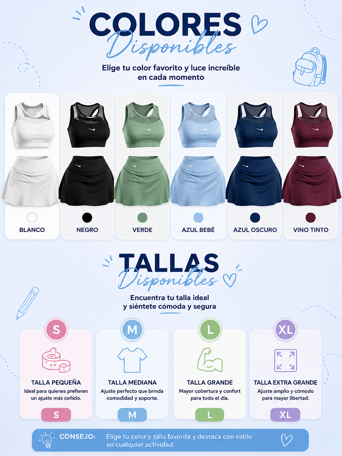 CONJUNTO DEPORTIVO FALDA SHORT Y TOP.
